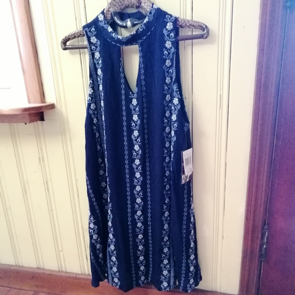 Trixxi Coastal Grandmother Embroidered Lined Swing Jumper Dress, XL